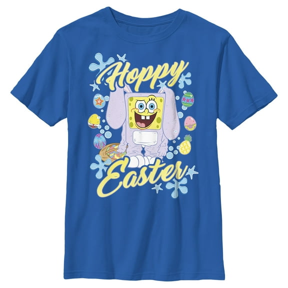 Boy's SpongeBob SquarePants Colorful Hoppy Easter  Graphic Tee Royal Blue X Large