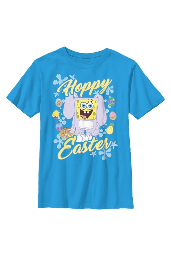 Boy's SpongeBob SquarePants Colorful Hoppy Easter Graphic Tee Turquoise X Small