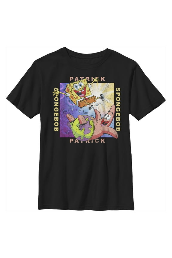 Boy's SpongeBob SquarePants Distressed Best Friends Graphic Tee Black Small