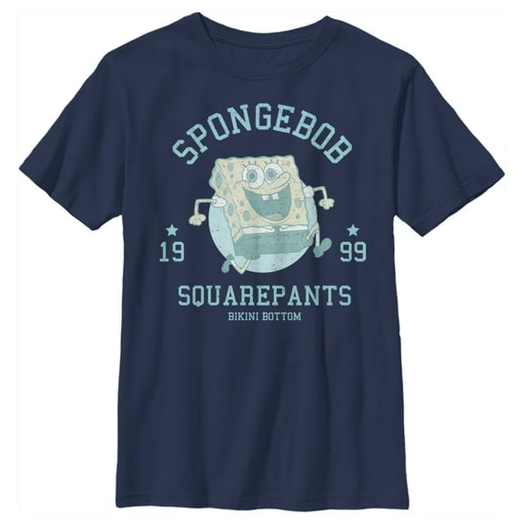 Boy's SpongeBob SquarePants Distressed Blue Bikini Bottom Graphic Tee Navy Blue Medium
