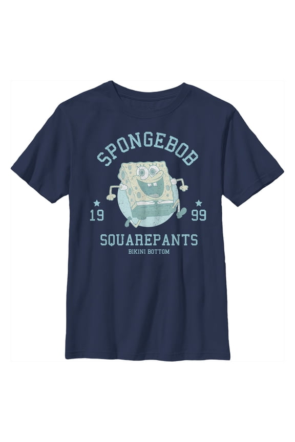 Boy's SpongeBob SquarePants Distressed Blue Bikini Bottom  Graphic Tee Navy Blue X Large