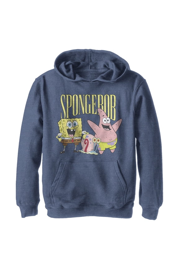 Boy's SpongeBob SquarePants Group Friends  Pull Over Hoodie Navy Blue Heather Small