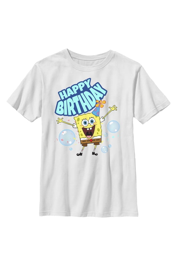 Boy's SpongeBob SquarePants Happy Birthday Bubbles Graphic Tee White Small