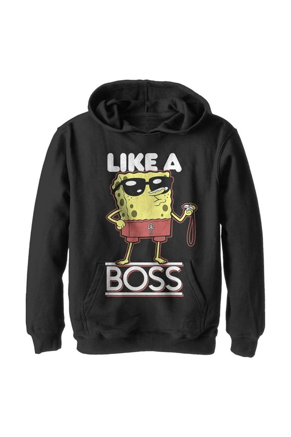 Boy's SpongeBob SquarePants Like A Boss Pull Over Hoodie Black Medium