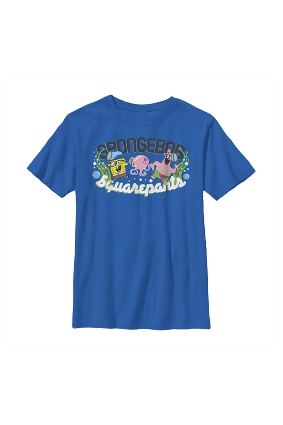 Boy's SpongeBob SquarePants Nerdy Glasses Friends Graphic Tee Royal Blue Large