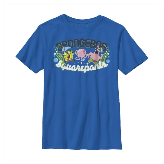 Boy's SpongeBob SquarePants Nerdy Glasses Friends Graphic Tee Royal Blue Medium