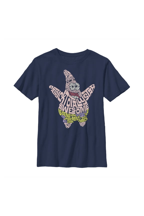 Boy's SpongeBob SquarePants Patrick Decorative Text  Graphic Tee Navy Blue Small