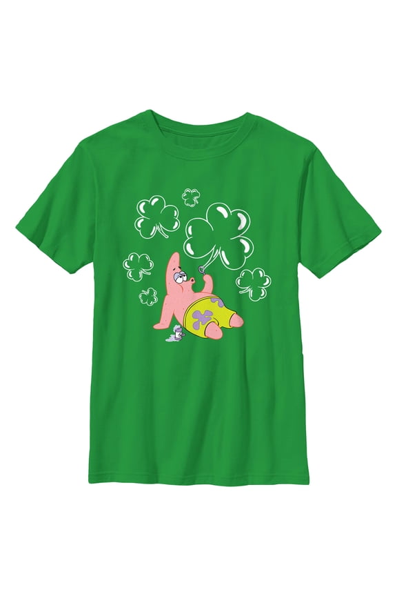 Boy's SpongeBob SquarePants Patrick Star Shamrock Bubbles Graphic T-Shirt