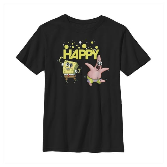 Boy's SpongeBob SquarePants Puppy-Eyed Happiness Graphic Tee Black Large