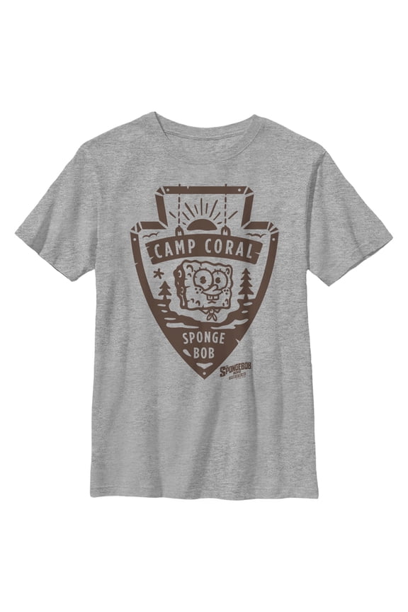 Boy's SpongeBob SquarePants Sponge on the Run Camp Coral Patch Graphic Tee Athletic Heather Medium