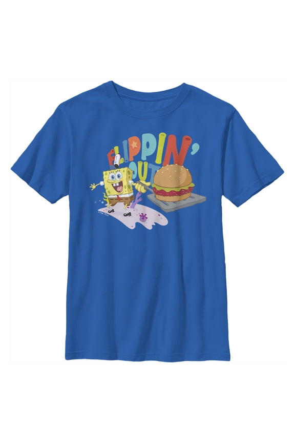 Boy's SpongeBob SquarePants Sponge on the Run Flippin' Out Burger Graphic Tee Royal Blue Medium