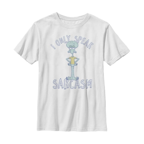 Boy's SpongeBob SquarePants Squidward Speaks Sarcasm  Graphic Tee White Large