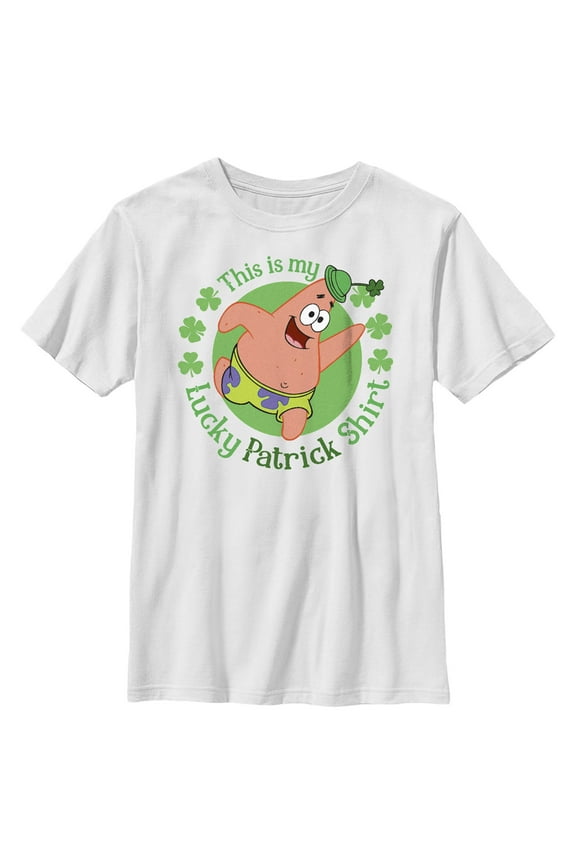 Boy's SpongeBob SquarePants St. Patrick's Day This is my Lucky Patrick Shirt  Graphic Tee White Medium