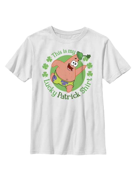 Boy's SpongeBob SquarePants St. Patrick's Day This is my Lucky Patrick Shirt Graphic Tee White Medium