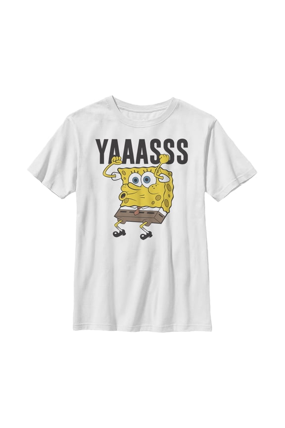 Boy's SpongeBob SquarePants Yasss Cheer Graphic Tee White Large