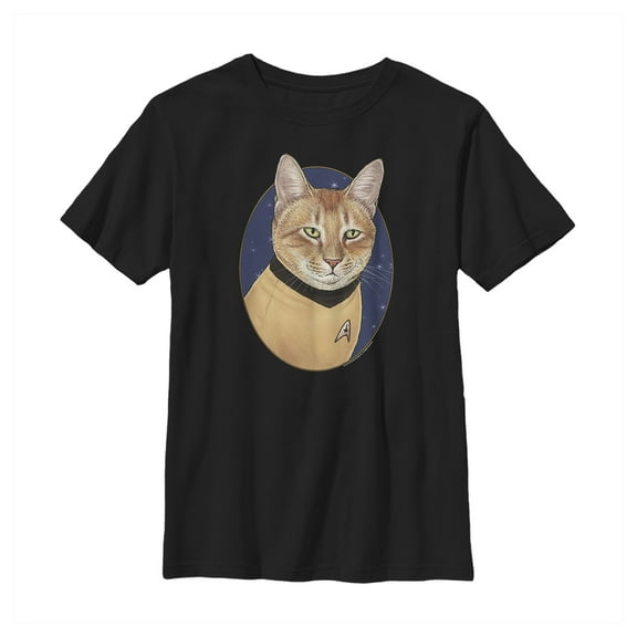 Boy's Star Trek Captain Kirk Cat Graphic Tee Black Large