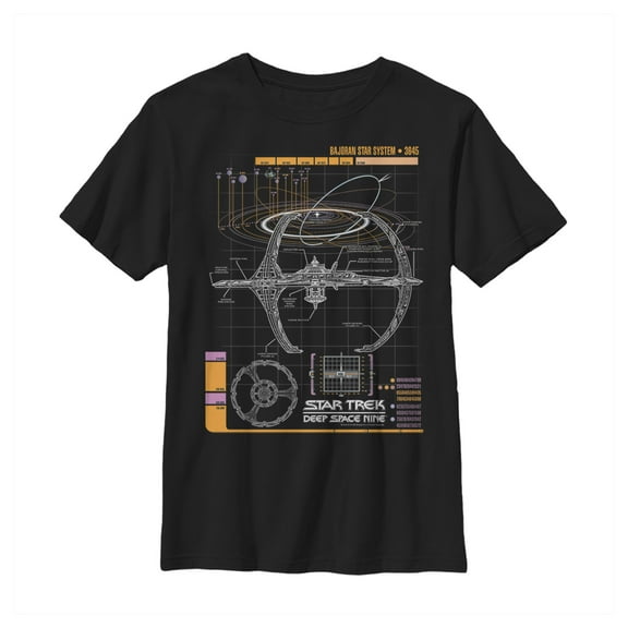 Boy's Star Trek: Deep Space Nine Space Station Schematics  Graphic Tee Black Large