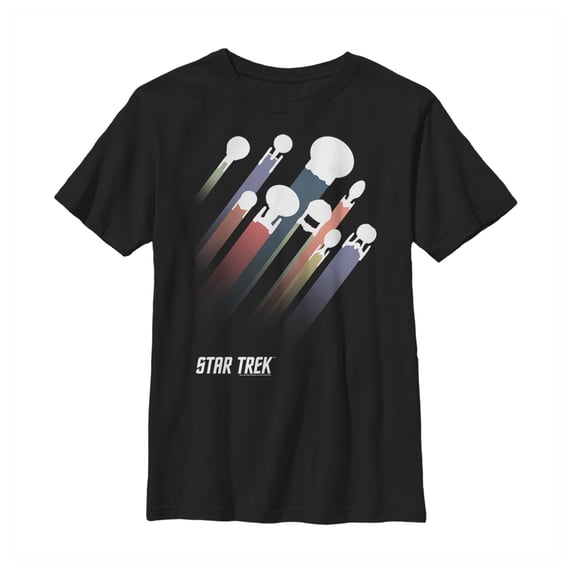 Boy's Star Trek Spaceship Rainbow Streak Graphic Tee Black Medium