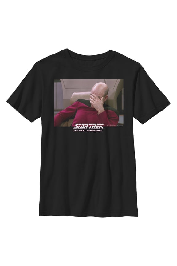 Boy's Star Trek: The Next Generation Captain Picard Palm to Face Meme Graphic Tee Black Small