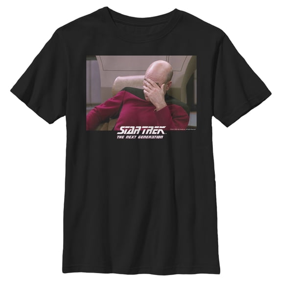 Boy's Star Trek: The Next Generation Captain Picard Palm to Face Meme Graphic Tee Black Small