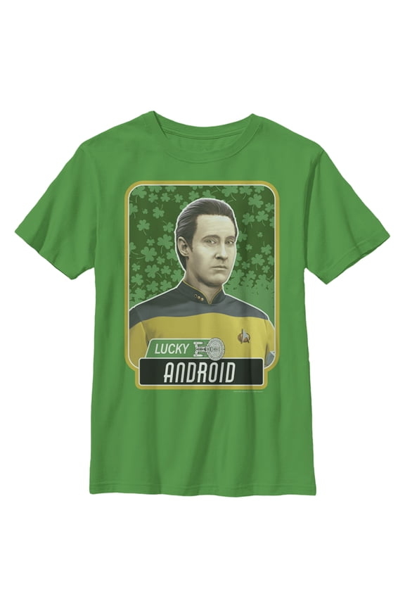 Boy's Star Trek: The Next Generation Commander Data St. Patrick's Day Lucky Android  Graphic Tee Kelly Green Large