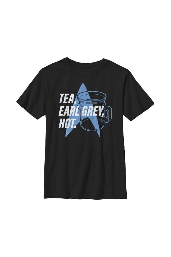 Boy's Star Trek: The Next Generation Cup Of Tea Earl Grey Hot, Captain Picard Graphic Tee Black X Large