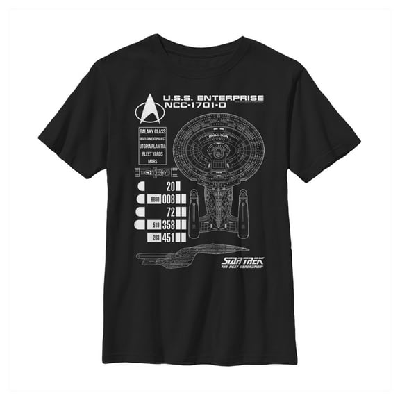Boy's Star Trek: The Next Generation Enterprise Galaxy Class NCC-1701-D Schematics  Graphic Tee Black Large