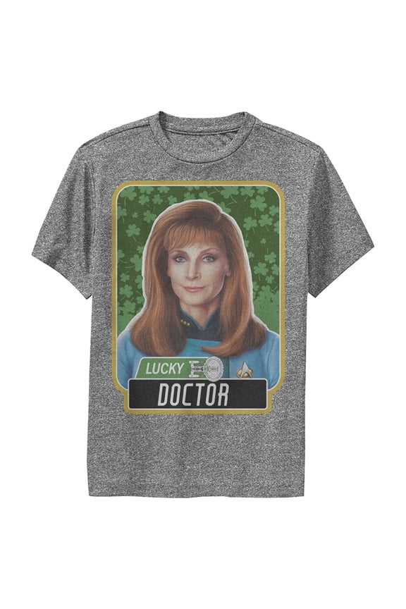 Boy's Star Trek: The Next Generation St. Patrick's Day Lucky Doctor Beverly Crusher Performance Graphic Tee Charcoal Heather Small
