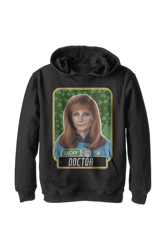 Boy's Star Trek: The Next Generation St. Patrick's Day Lucky Doctor Beverly Crusher  Pull Over Hoodie Black Medium