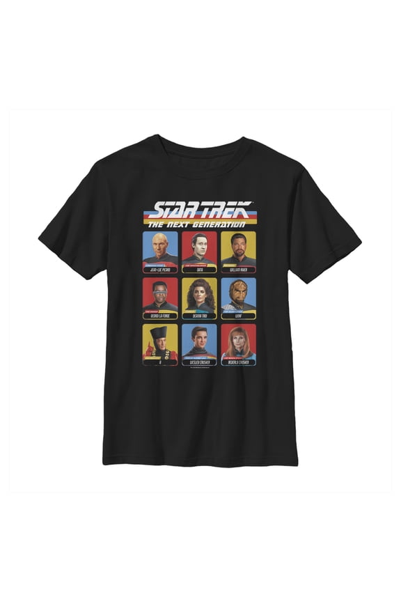 Boy's Star Trek: The Next Generation Starfleet Crew Portraits Playing Cards Frame  Graphic Tee Black Small
