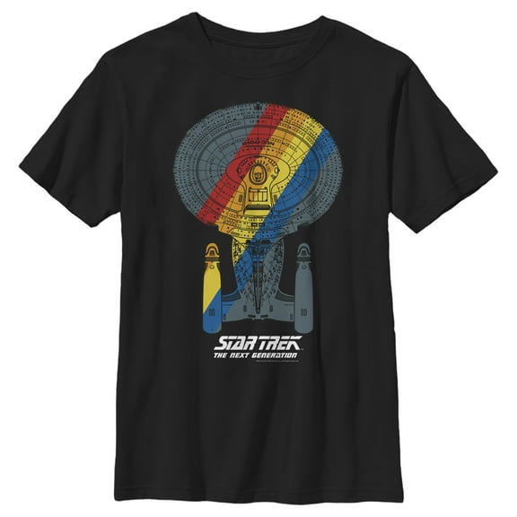 Boy's Star Trek: The Next Generation USS Enterprise Rainbow Streak  Graphic Tee Black Small