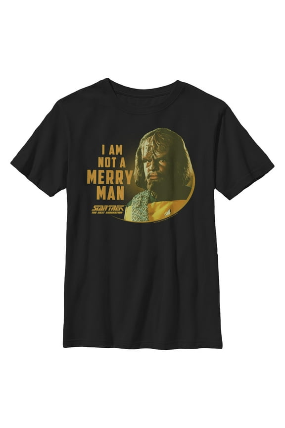 Boy's Star Trek: The Next Generation Worf I Am Not a Merry Man Graphic Tee Black Large