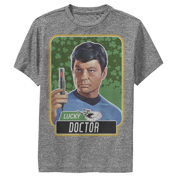 Boy's Star Trek: The Original Series St. Patrick's Day Lucky Doctor McCoy Performance Graphic Tee Charcoal Heather Medium