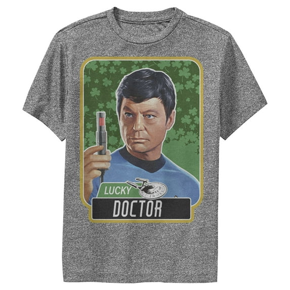 Boy's Star Trek: The Original Series St. Patrick's Day Lucky Doctor McCoy Performance Graphic Tee Charcoal Heather Small