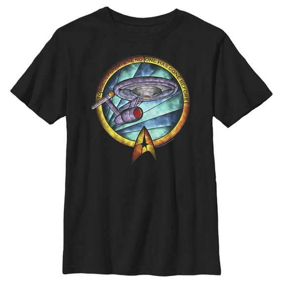 Boy's Star Trek USS Enterprise Stained Glass To Boldly Go Graphic Tee Black Large