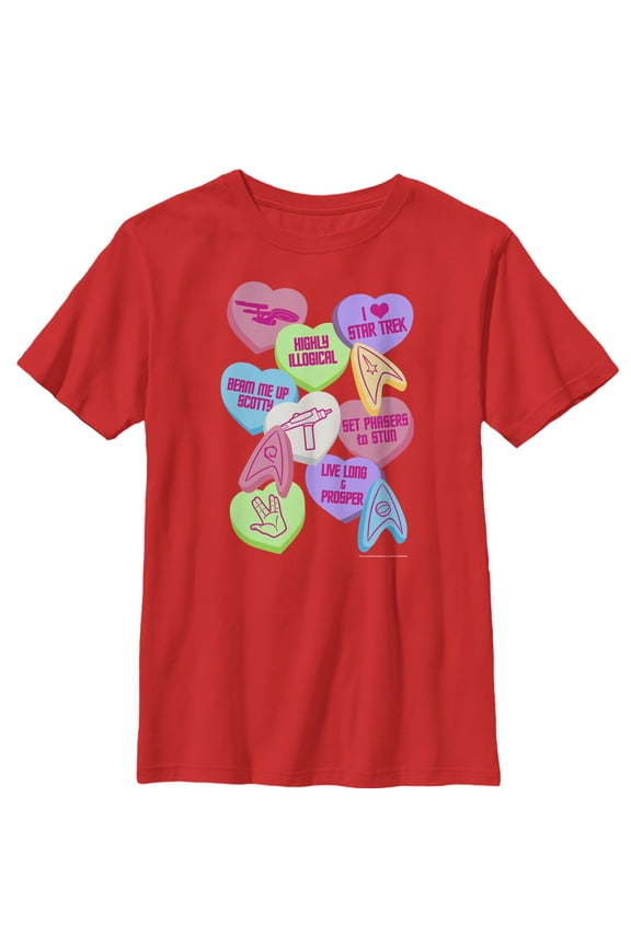 Boy's Star Trek Valentine's Starfleet Candy Hearts Graphic Tee Red Small