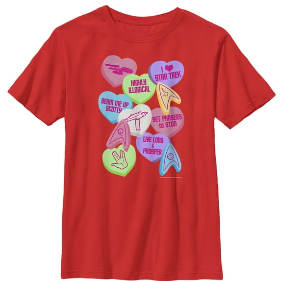 Boy's Star Trek Valentine's Starfleet Candy Hearts Graphic Tee Red X Small
