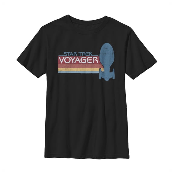 Boy's Star Trek: Voyager Retro Rainbow Logo Graphic Tee Black Medium