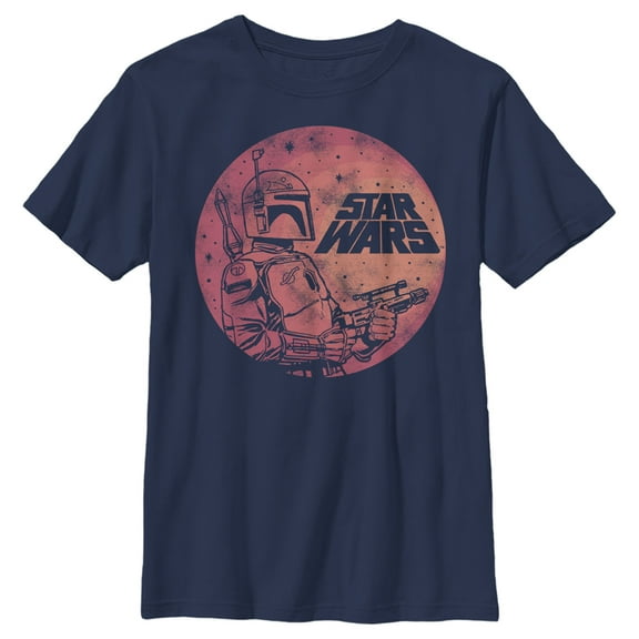 Boy's Star Wars: A New Hope Boba Fett Retro Circle  Graphic Tee Navy Blue Small