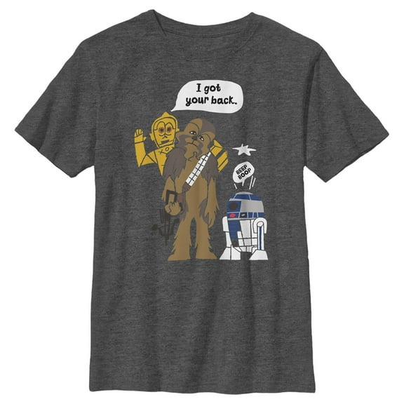 Boy's Star Wars: A New Hope C-3PO Chewbacca and R2-D2 I Got Your Back  Graphic Tee Charcoal Heather Large