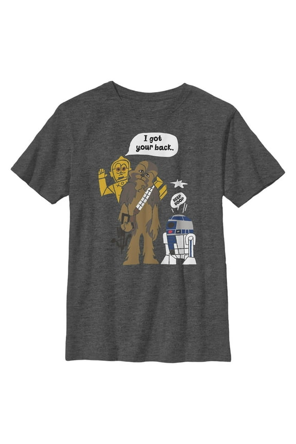 Boy's Star Wars: A New Hope C-3PO Chewbacca and R2-D2 I Got Your Back Graphic Tee Charcoal Heather Small