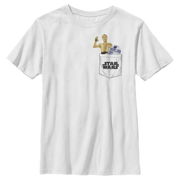Boy's Star Wars: A New Hope C-3PO and R2-D2 Faux Pocket Logo Graphic Tee White Large