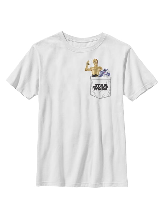 Boy's Star Wars: A New Hope C-3PO and R2-D2 Faux Pocket Logo Graphic Tee White Large