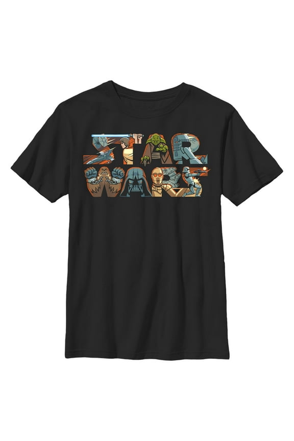 Boy's Star Wars: A New Hope Characters Logo  Graphic Tee Black Large