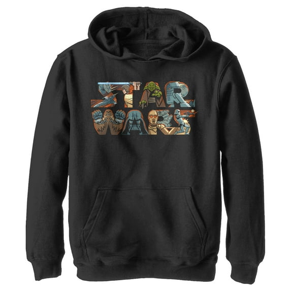 Boy's Star Wars: A New Hope Characters Logo Pull Over Hoodie Black Large