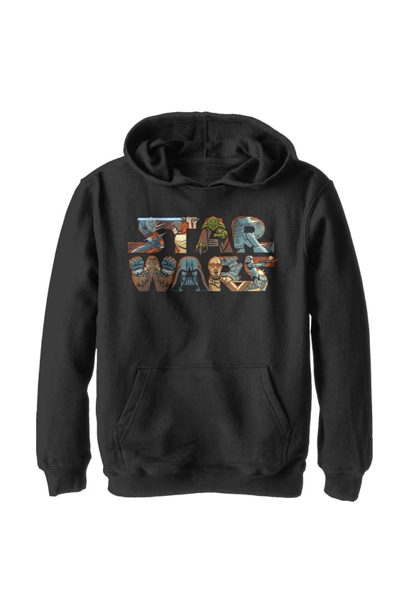 Boy's Star Wars: A New Hope Characters Logo Pull Over Hoodie Black X Large