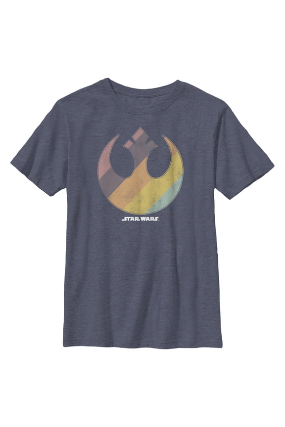 Boy's Star Wars: A New Hope Rainbow Rebel Logo Graphic Tee Navy Blue Heather Medium