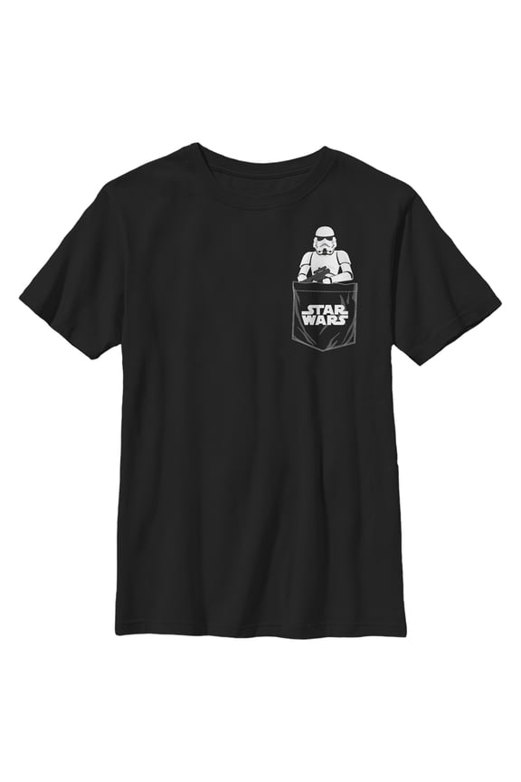 Boy's Star Wars: A New Hope Stormtrooper Faux Pocket Logo  Graphic Tee Black X Large