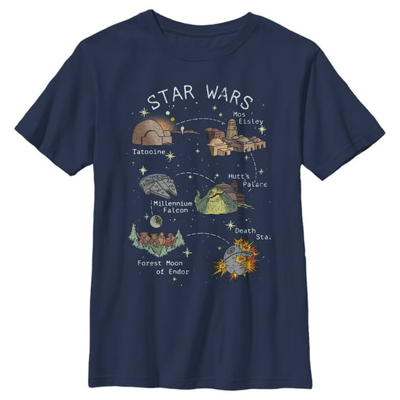 Boy's Star Wars: A New Hope Story Map  Graphic Tee Navy Blue Medium