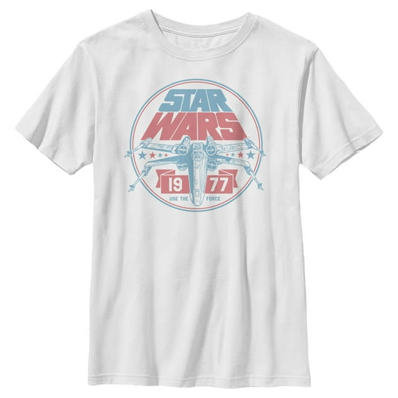 Boy's Star Wars: A New Hope X-Wing Fighter 1977 Use the Force Graphic Tee White Small